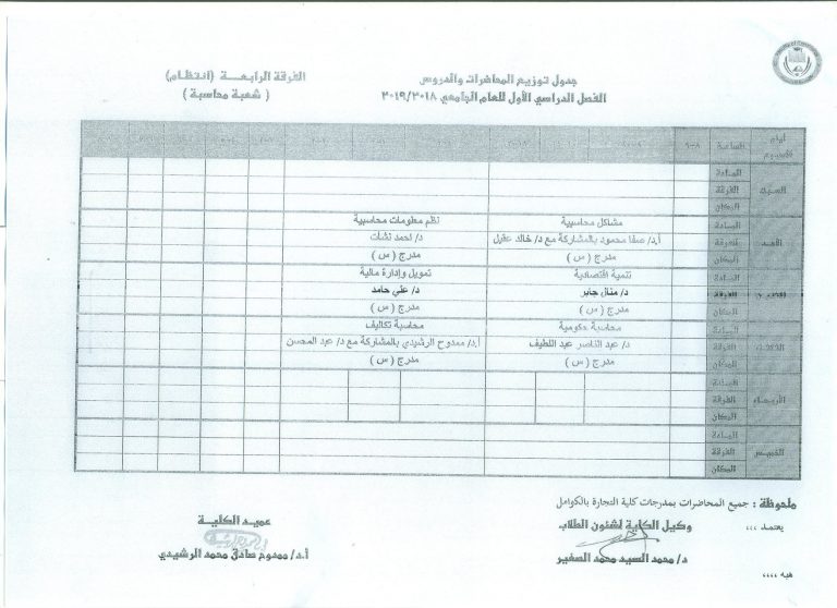 الجداول الدراسية لكل الفرق تجارة عربي 2018/2019