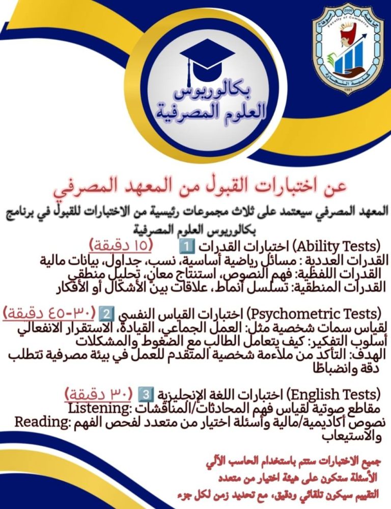 اختبارات القبول من المعهد المصرفي لبكارلويوس العلوم المصرفية