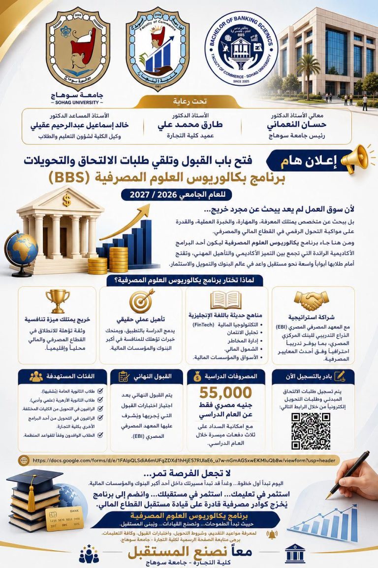 فتح باب التقدم وتلقي طلبات الالتحاق والتحويلات إلى برنامج بكالوريوس العلوم المصرفية (BBS)