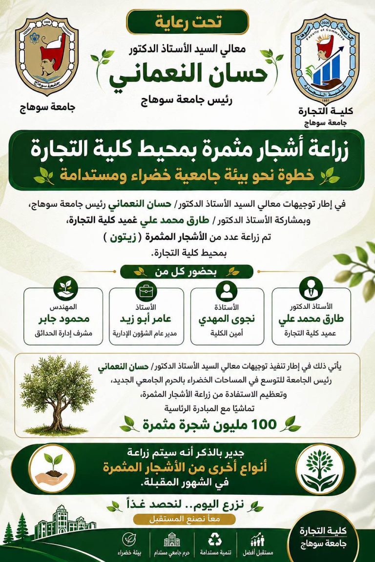 عميد الكلية يشارك في زراعة أشجار مثمرة بمحيط كلية التجارة